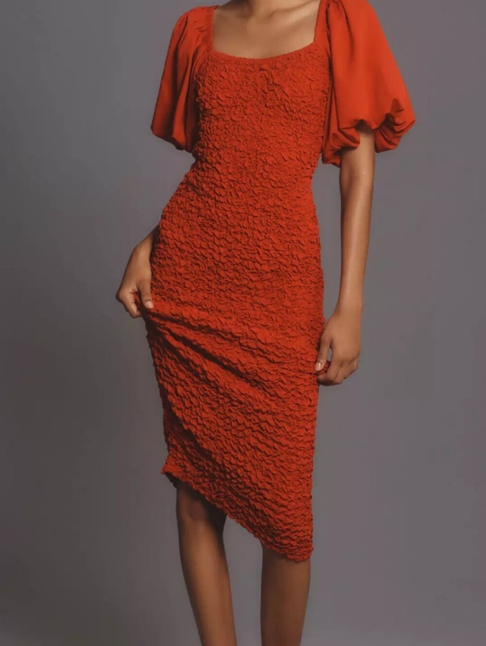 Anthropologie Dolan Midi Dress Women Red Puff Sleeve Pebble Preppy
